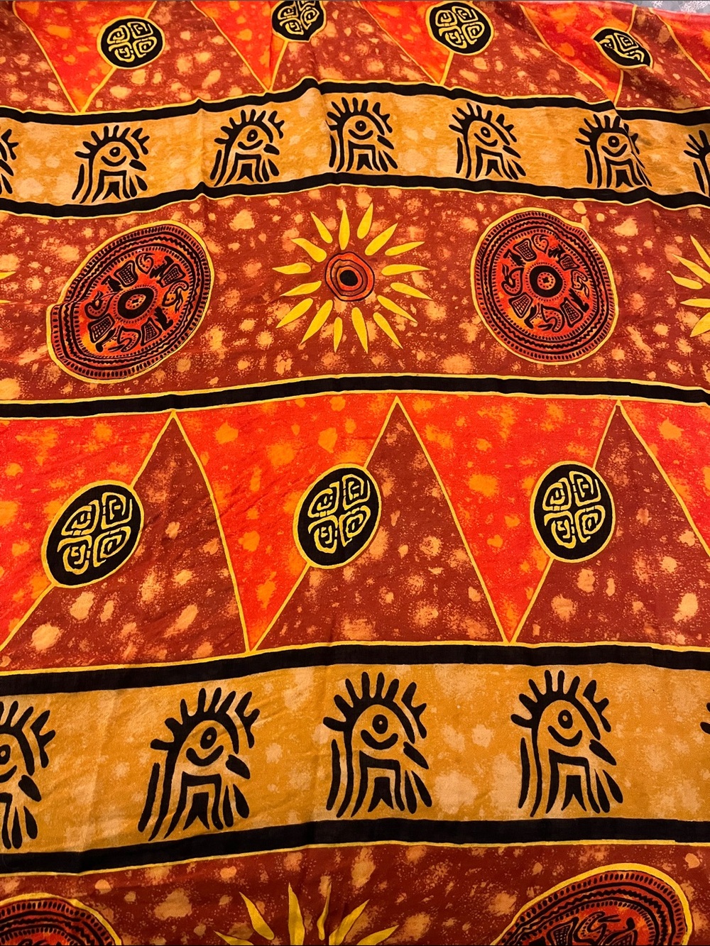 Bohemian Sun & Tribal Pattern Sarong in Black, Orange and Gold